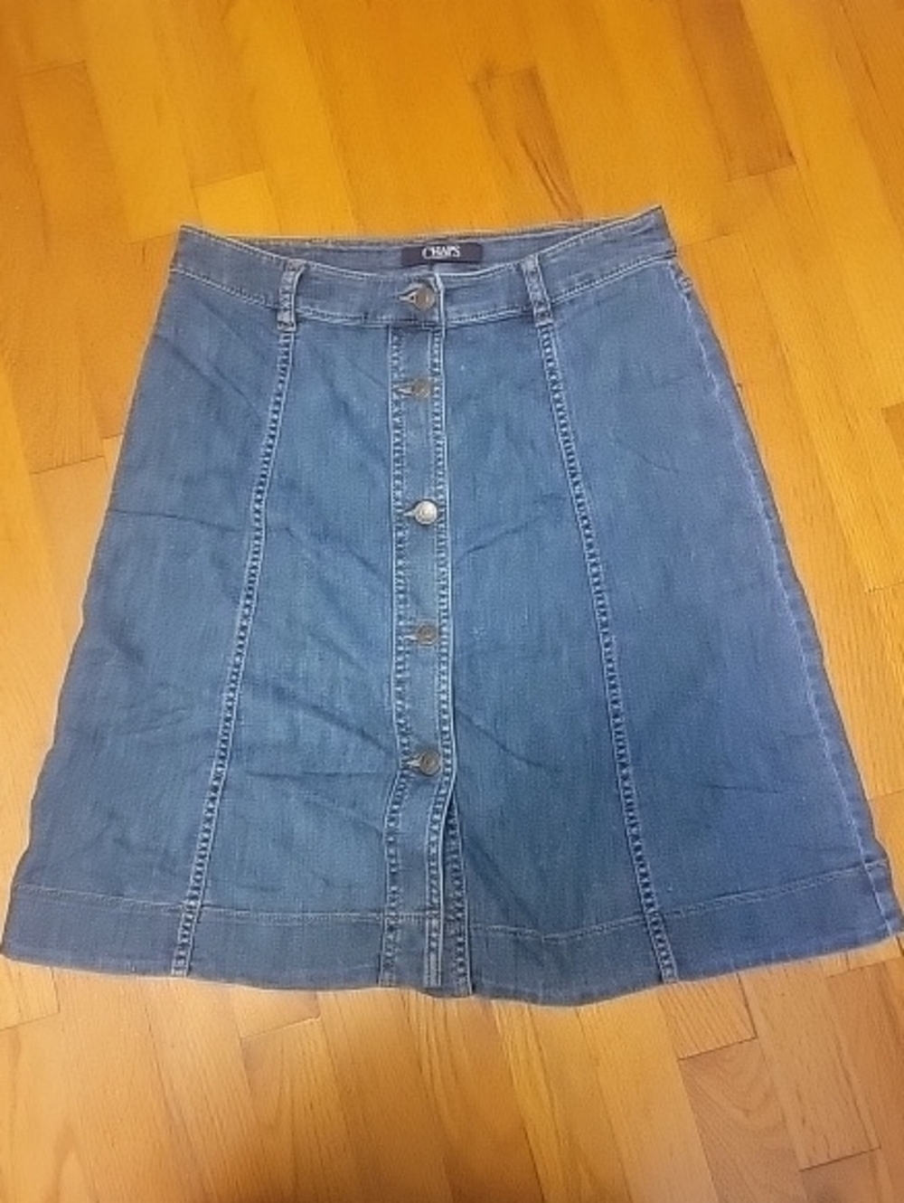 Chaps Medium Blue Denim Button-Front A-Line Skirt